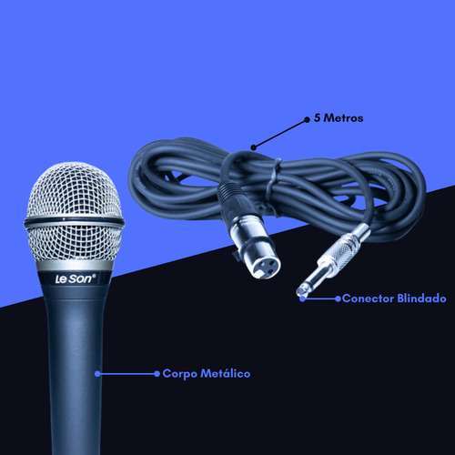 Microfone Dinâmico Leson Ls7 Profissional C/ Cabo Coaxial 5m