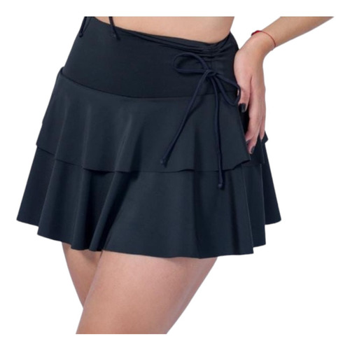 Falda Short Olanes Deportiva Licra Colombiana Gym Negro Rojo