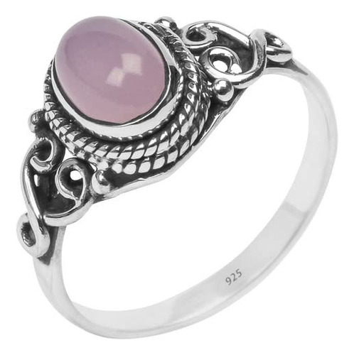 Anillo De Piedra Cuarzo Rosa De Plata Esterlina 925, An...