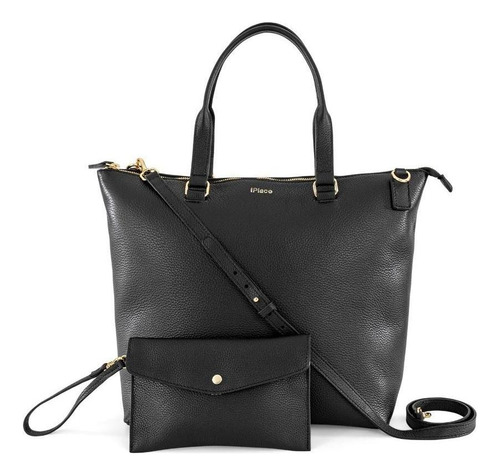 Bolso Gisele Iplace, pampa, piel negra, diseño de tela lisa