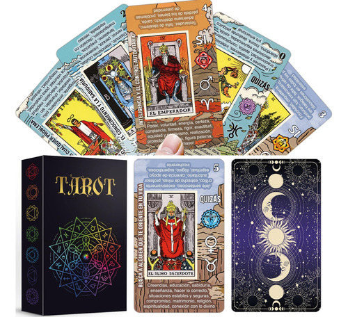 Tarot En Español, Baraja Cartas De Tarot De Aprendizaje, No Necesita Libro Guía, Lectura Fácil Y Rápida Con Significados