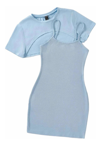 Vestido Con Chaleco Baby Blue Casual Para Damas Zen 