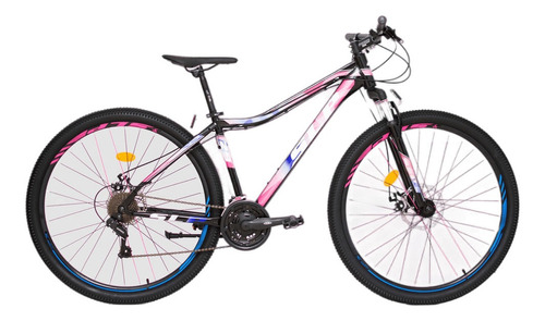 Mountain bike femenina SLP 5 Pro Lady R29 17" 21v frenos de disco mecánico cambios SLP color negro/blanco/rosa con pie de apoyo  