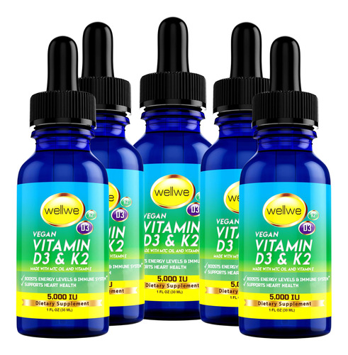 Gotas Liquidas De Vitamina D3 K2 De 5000 Ui, Vegano, Sin Sab