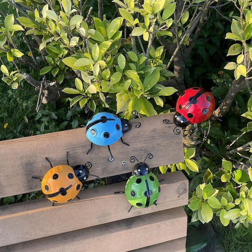 4x Garden Ladybug Ornamentos De Pared Decoración De La