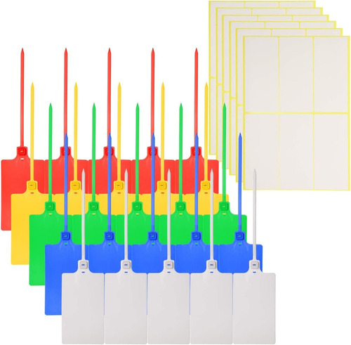 25 Etiquetas De Plástico Grandes, Multicolor, Con Cierre Aut