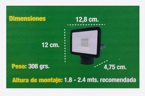 Reflector Sensor Movimiento Led 10w Interelec Ip54 L Negro