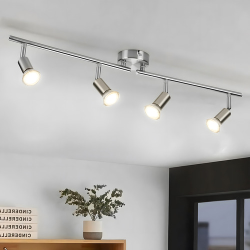 Dehobo Gu10 Cromo Lámpara De Riel Para Decorativas Moderna Iluminación 4 Luces Iluminación De Riel Color Plateado Flexible Lamparas Decorativas Colgantes Lamparas Decorativas Techo Lamparas De Riel
