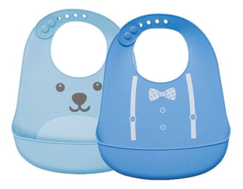 Kit 2 Babador Buba Alimentação Infantil Silicone +3 Meses Cor Azul/ Azul Claro