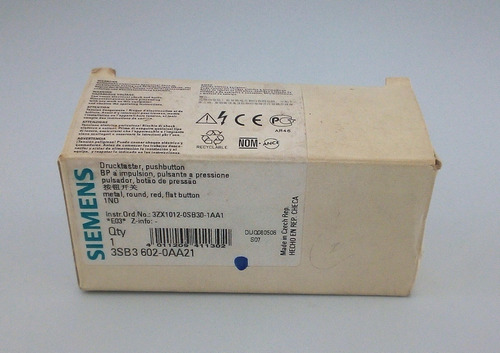Siemens Pulsador Metalico 22mm Rojo Redondo 1na 3sb3602-0aa2