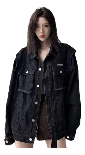 Chaqueta Vaquera Negra Americana Para Mujer, Estilo Retro