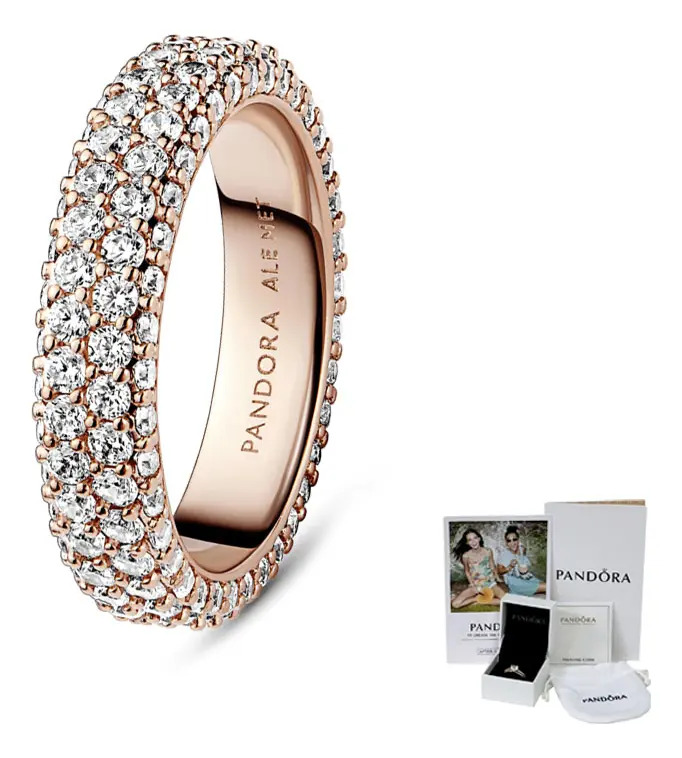 Anillo Pandora Hilera De Pavé Doble Color Rosa Talla 5