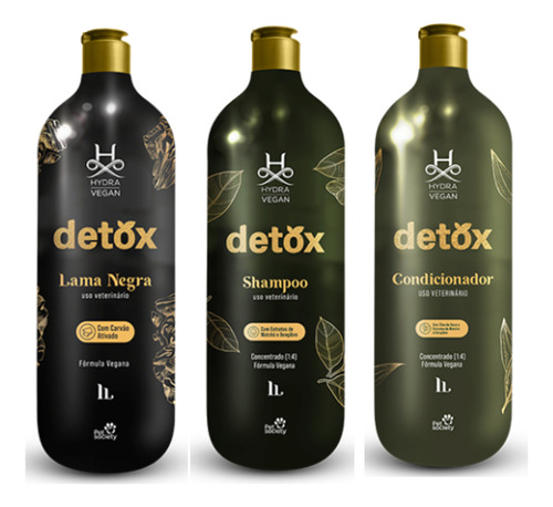 1 Pré Lavagem Lama Negra 1 Shampoo Detox 1 Cond Detox Hydra