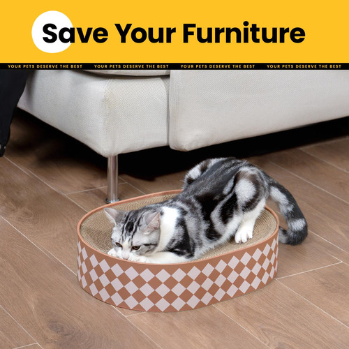 Cama Rascador Ovalada 2 En 1 Para Gatos Color Elegante Cuadriculado Diseño