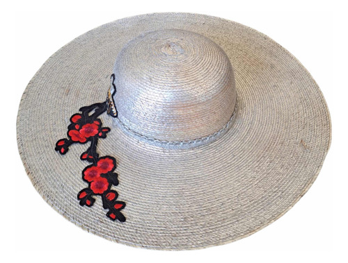 Sombrero Playa Mujer Plateado Con Flores