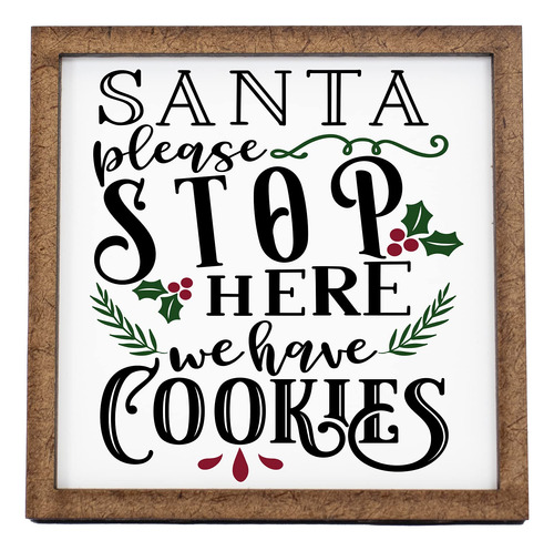 Santa Stop Here Sign - Tier Tray Sign - Mini Wooden Sign - C