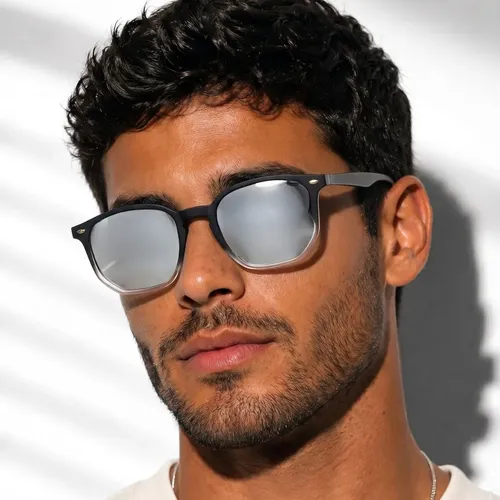 Óculos De Sol Moderno Hype Design Geométrico Uv400 Prata Espelhado Mescla Prata