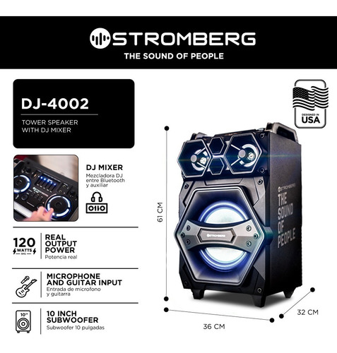Imagen 2 de 9 de Parlante Stromberg Dj -4002 Mezcladora Dj Bluetooth