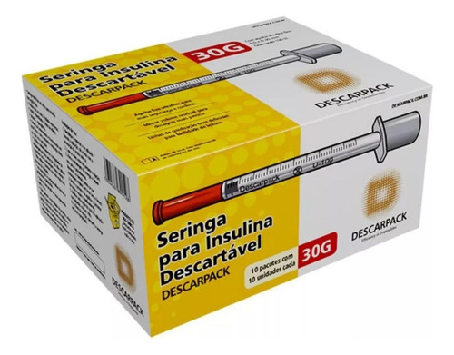 Descarpack Seringa de Insulina 30g 1ml com Agulha Fixa 8,0 X 0,30mm com 100 Unidades