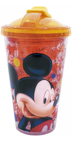 Copo Com Tampa E Canudo Disney Mickey Gel Congelante 450ml Cor Amarelo