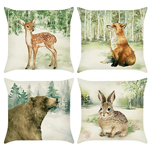 Fundas De Almohada De Animales Del Bosque De 18x18 PuLG...