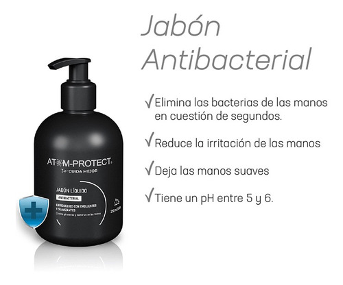 Imagen 2 de 7 de Jabón Líquido Atom Protect Antibacterial X250ml