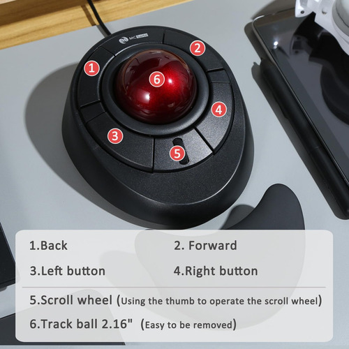 Trackball Mouse Mcsaite Com Fio Com Roda De Rolagem, Bola Ve