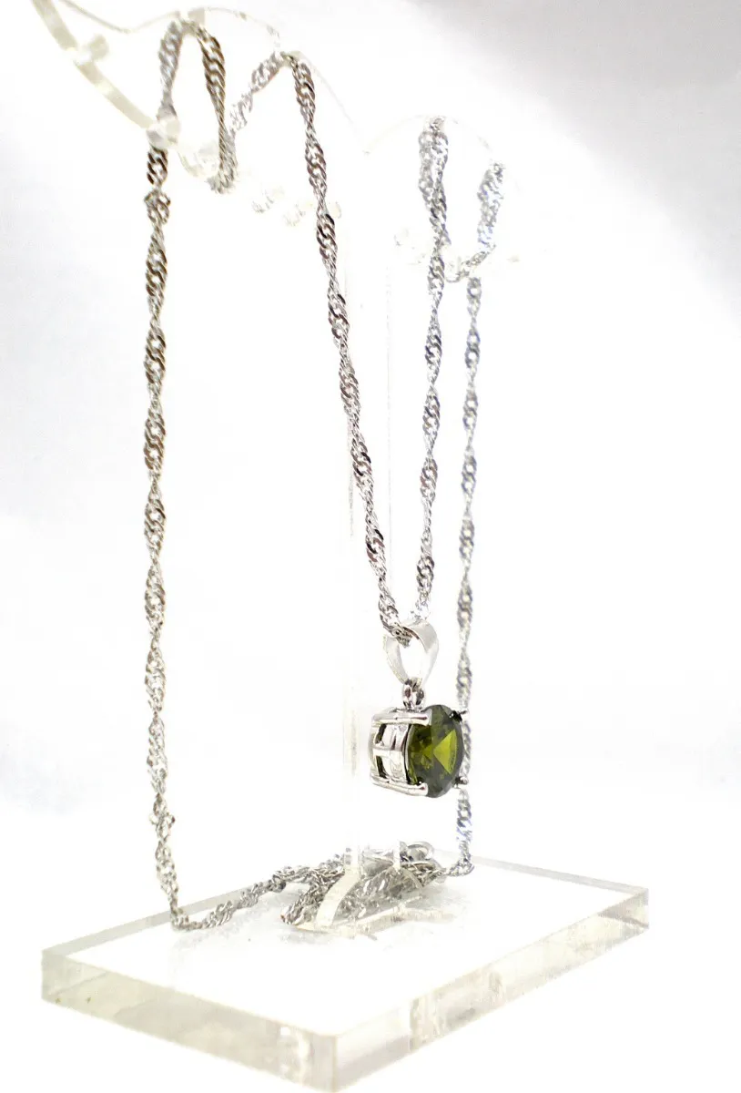 Cadena Y Dije De Plata 925 Y Cristal Verde