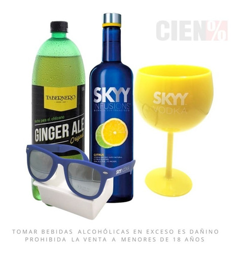 Skyy Citrus 750 + Ginger Ale + 1 Copa Skyy + 1 Lente Skyy