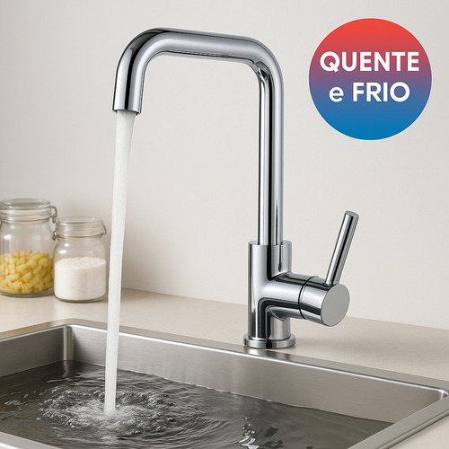 Torneira Gourmet Monocomando Cozinha Quente Frio Bancada Inox Cromada FC-36C
