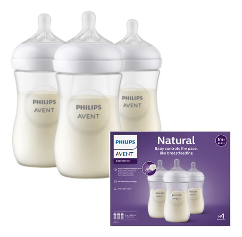 Pack Triplo Mamadeira Pétala 3.0 260ml Transparente Avent