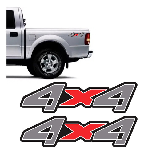 Par De Adesivos 4x4 Ford Ranger Cinza E Vermelho Emblema