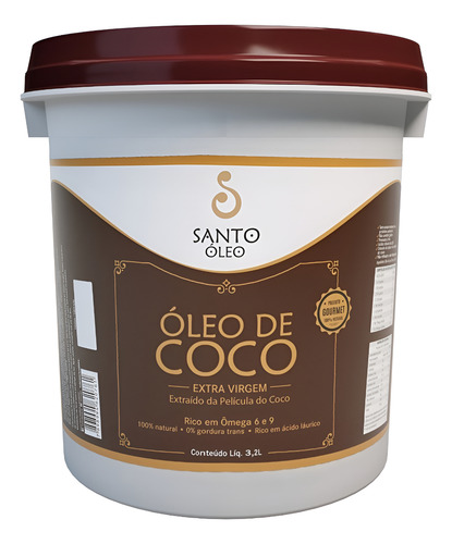 Óleo De Coco Extra Virgem Extraído Película 3,2 L Santo Óleo