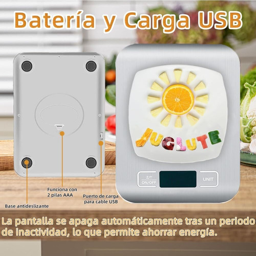 Bascula Digital Cocina Acero Inoxidable Con Pantalla Lcd