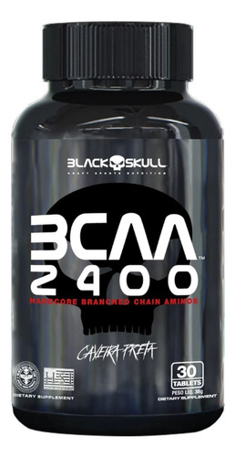 Bcaa 2400 Black Skull 30 Tabletes Aminoácidos Essenciais Sabor Sem Sabor