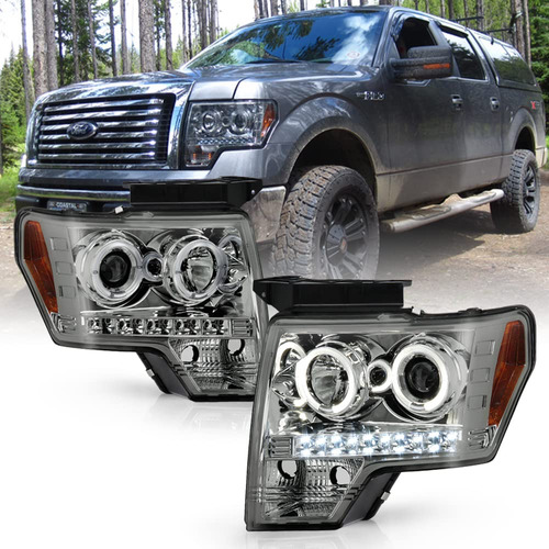 Para Ford Led Doble Anillo Halo Lente Ahumada Faro Delantero