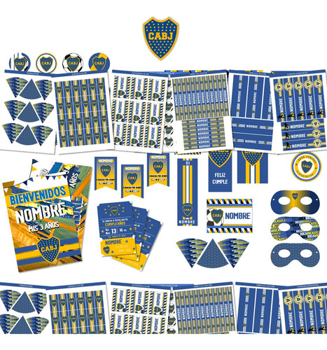 Kit Imprimible Cumpleaños + Candy Editable - Boca Juniors