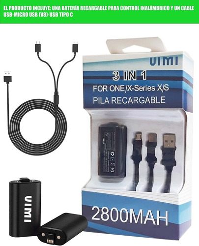Kit Carga Y Juega Xbox One Con Cable V8 Y Tipo C