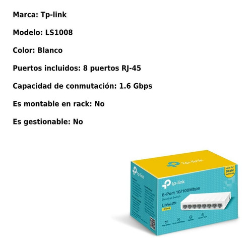 Imagen 4 de 7 de Switch De Escritorio 8 Puertos 10/100 Ls1008 Tp-link