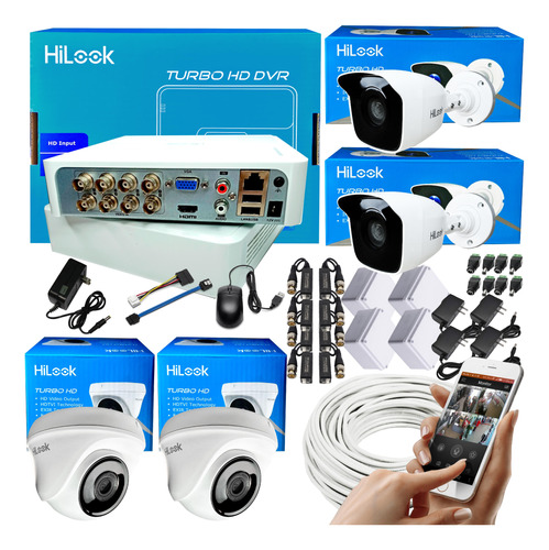 Kit Hikvision Hilook Dvr 8ch+ 4 Cámaras 1080p Sin Disco Duro