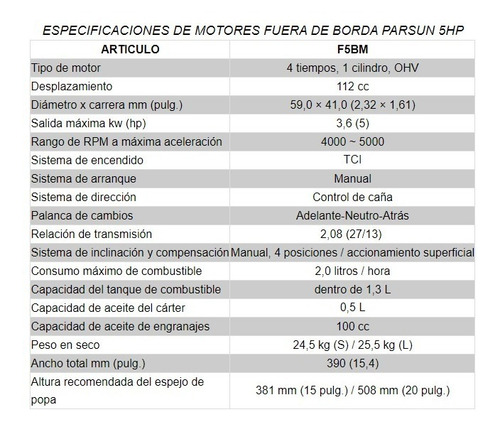 Motor Fuera De Borda Parsun 5 Hp 4 T Garantia 2 Años Corto