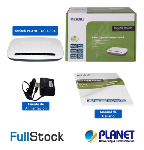 Switch 8 Ptos Gigabit Ethernet Gsd-804 Planet No Admin