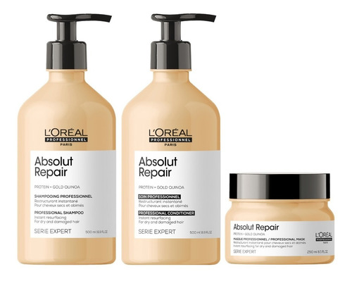 Imagen 1 de 1 de Shampoo 500ml +conditioner +mascarilla Loreal Absolut Repair