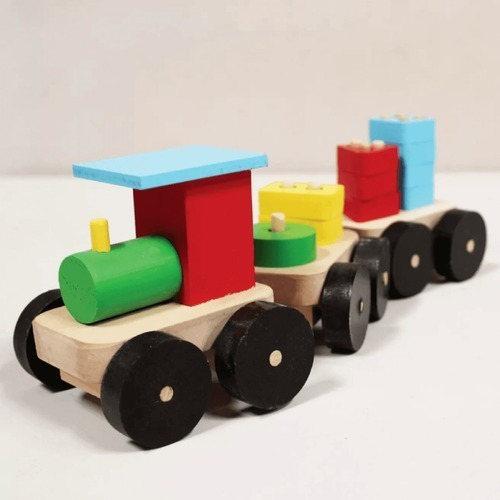 Imagen 4 de 10 de Tren Pre Numerico Didactico De Encastre En Madera Formas
