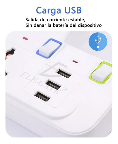 Regleta De Alimentación Para Escritorio 3 Tomas De Corriente Color Blanco Ele-Gate CH.10334