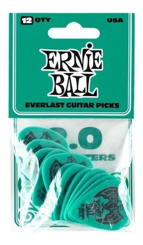 Ernie Ball 9196 Puas Verde 2.0 12 Pzas Everlast Picks Derlin Color Verde Claro Tamaño 2.0