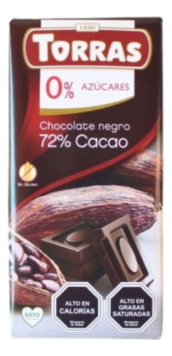Chocolate Torras 0% Azúcar Negro 72% Cacao
