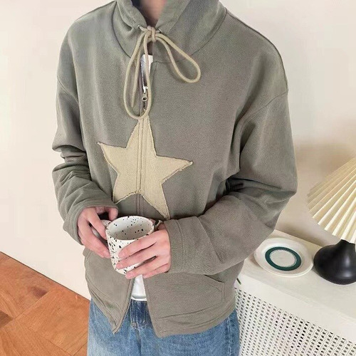 Sudadera Con Capucha Hip Hop Con Cierre Y Parche De Estrella