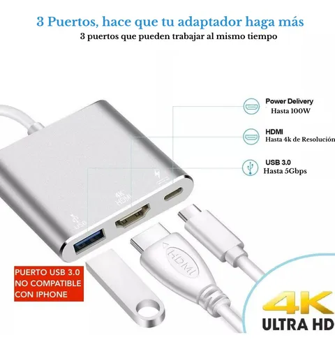 Adaptador Apple USB-C 3 puertos: HDMI/USB/USB-C