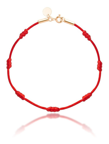 Pulseira Vermelha Kabbalah 7 Nós Ponteira Banhada Ouro 18k